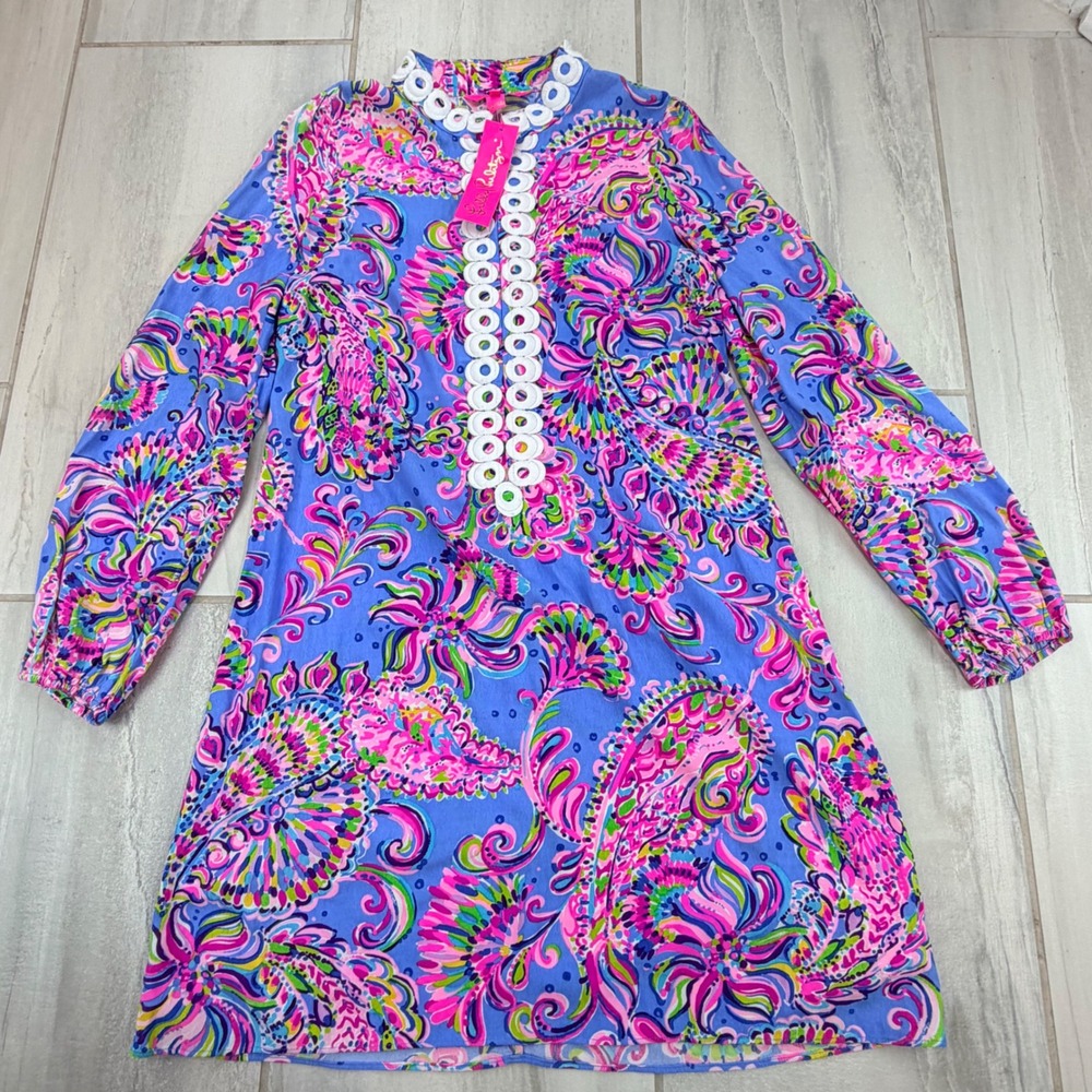 Lilly Pulitzer Conley Dress Mermaid Grotto Blue Pink Paisley Shift Mini 4 009197